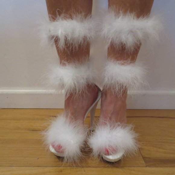 LAST CHANCE  NIB CUSTOM MADE White Double High Riding Ankle Cuff "Fufu" Heels - Picture 3 of 15